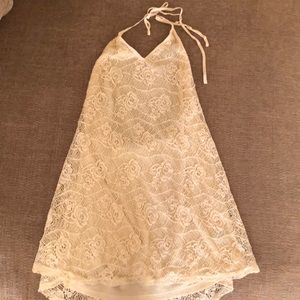 Lace cream halter dress